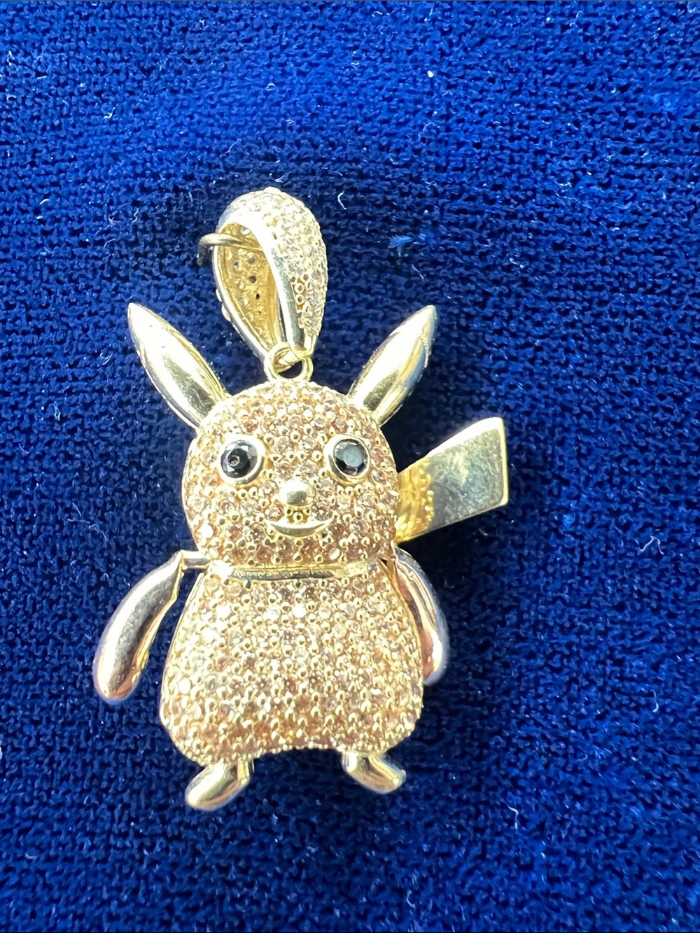 Gold Pikachu Pendant Charm - Sparkling Crystal Eyes